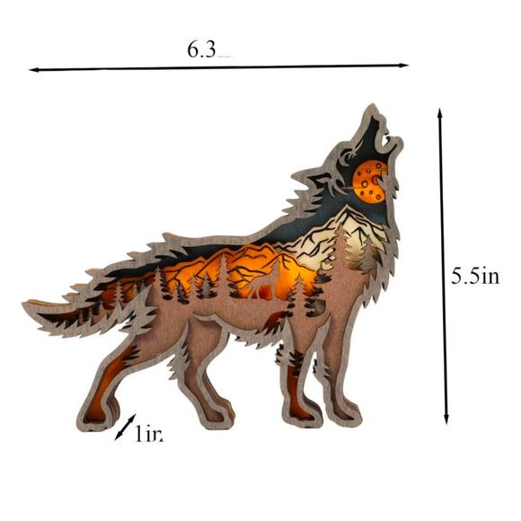 Layered Wooden Wolf Decor with Floral Cutouts | 6.3 in Wall or Shelf Accent - Picture 2 of 6